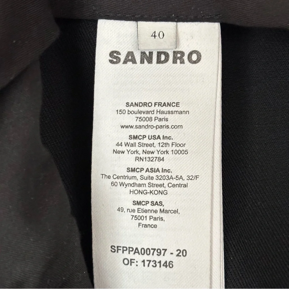 Sandro Wide Leg Cuffed Hem Black Trouser Pants Women's Size 40 - Picture 9 of 12